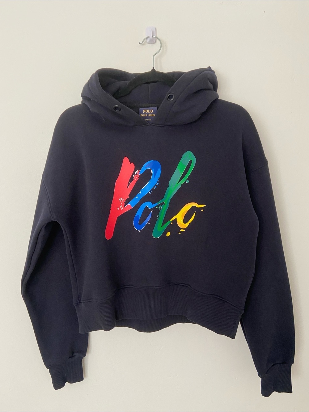 Polo Ralph Lauren Painted Logo Cropped Hoodie Navy size Small